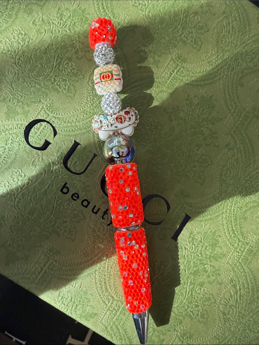 Handcrafted Orange Crystal Beaded Pen Charm
